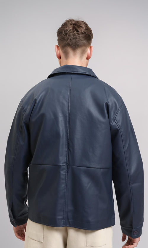 R213717 - Solid Winter Jacket with Front Pockets - Navy Blue