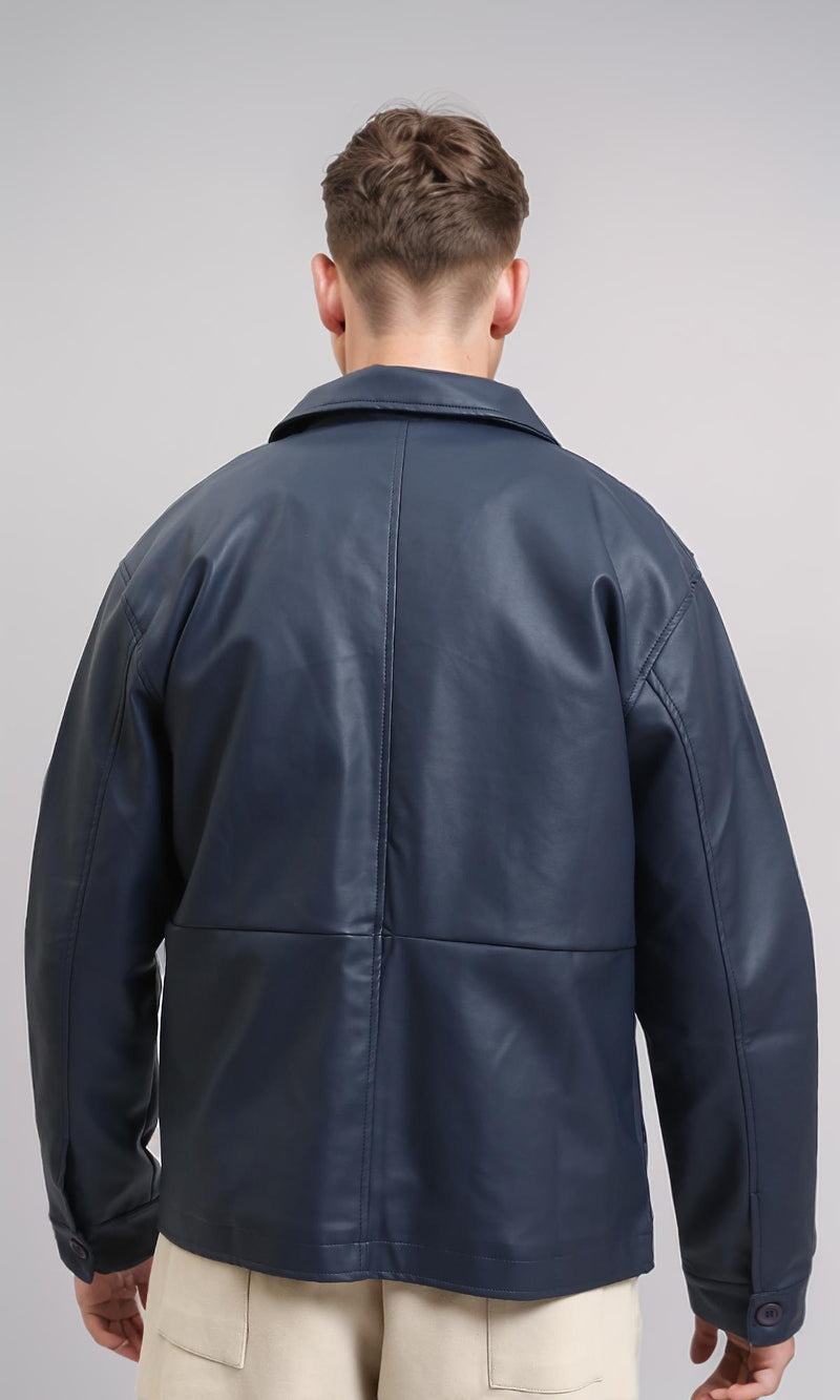 R213717 - Solid Winter Jacket with Front Pockets - Navy Blue