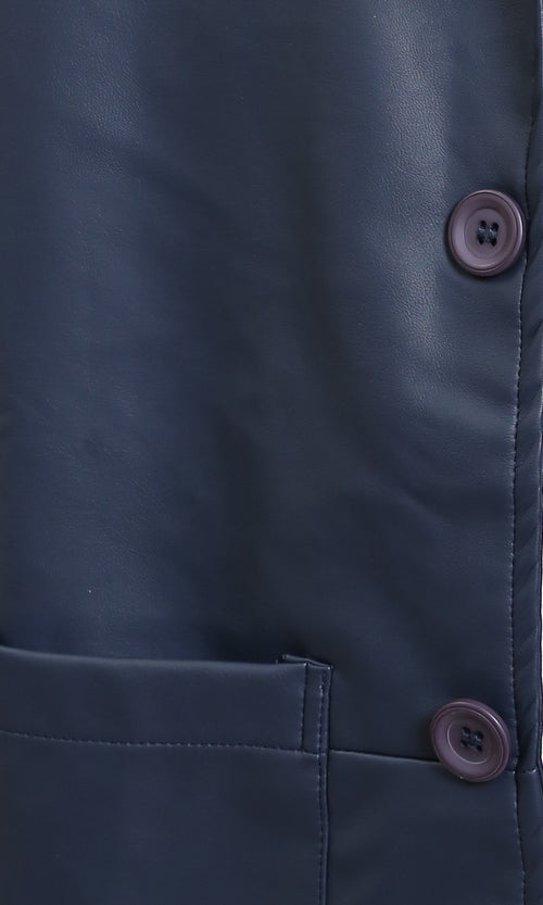 R213717 - Solid Winter Jacket with Front Pockets - Navy Blue