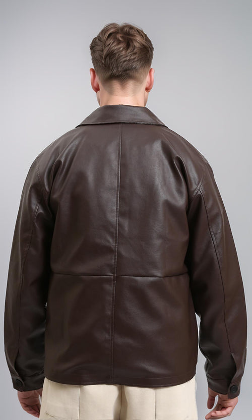 R213718 - Solid Winter Jacket with Front Pockets - Dark Brown