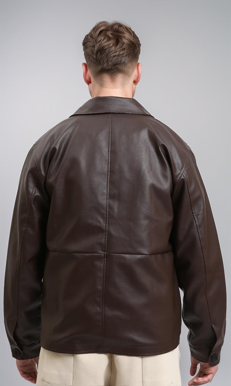R213718 - Solid Winter Jacket with Front Pockets - Dark Brown