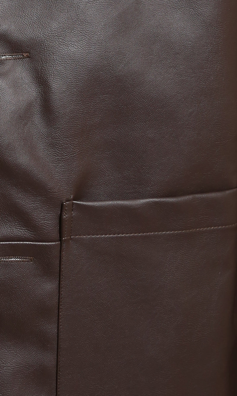 R213718 - Solid Winter Jacket with Front Pockets - Dark Brown