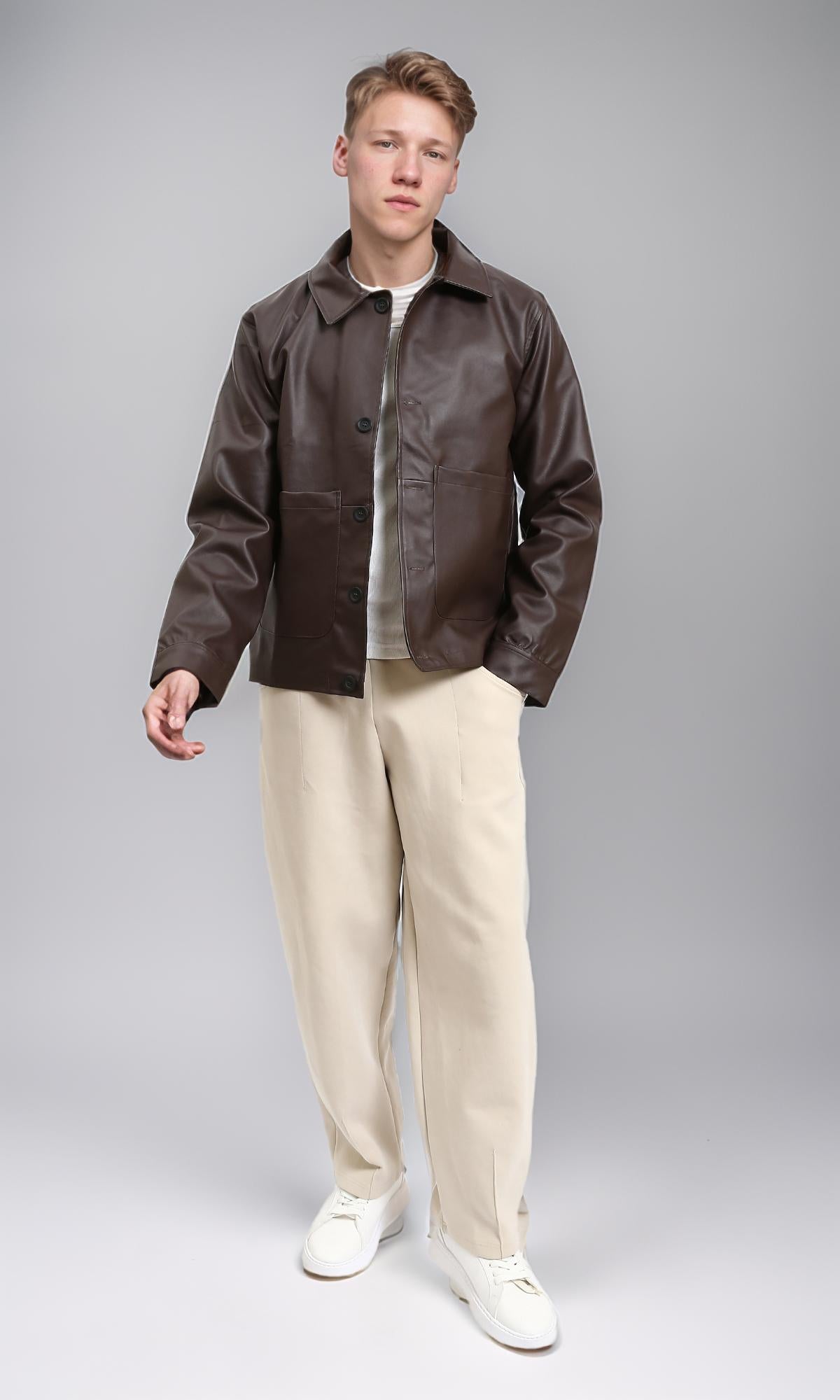 R213718 - Solid Winter Jacket with Front Pockets - Dark Brown