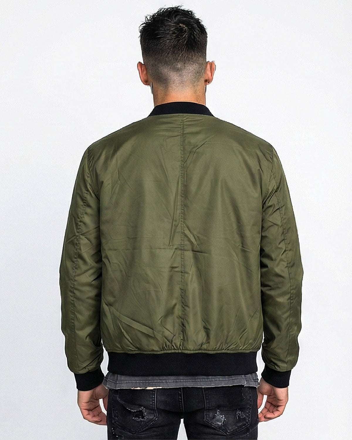 Olive Green Urban Bomber Jacket with Contrast Ribbing - R213720