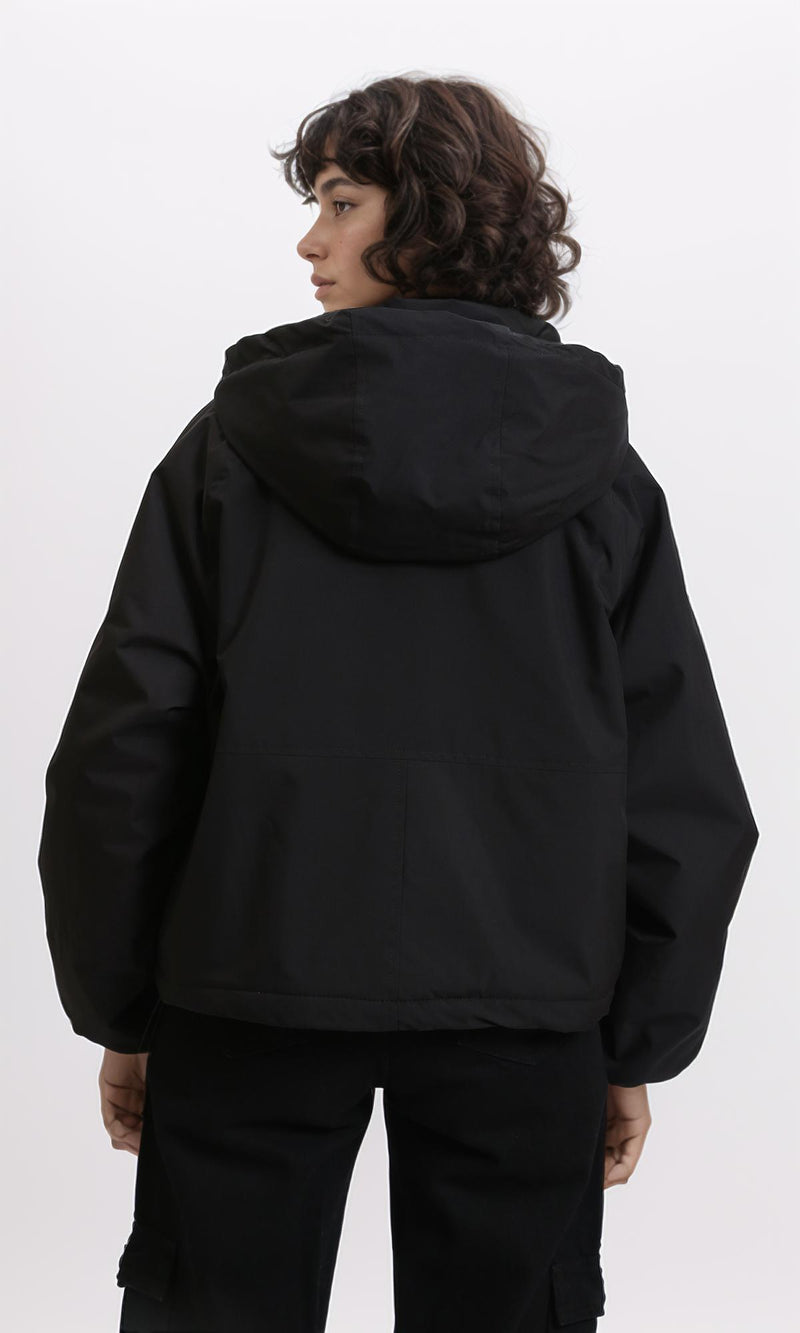 R213733 - Long Sleeves with Hem Hooded Jacket - Black