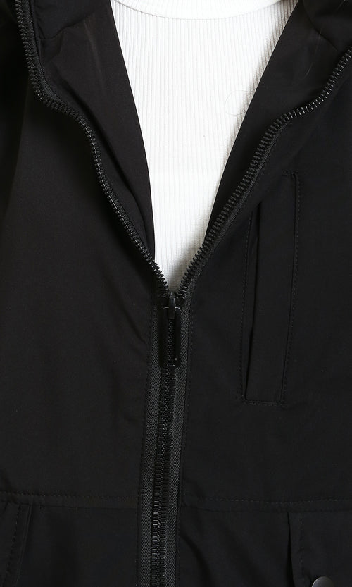 R213733 - Long Sleeves with Hem Hooded Jacket - Black