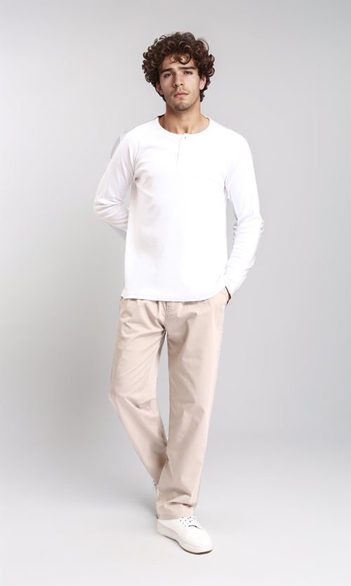 R213749 - Long Sleeves Solid Buttoned Henley Shirt - White