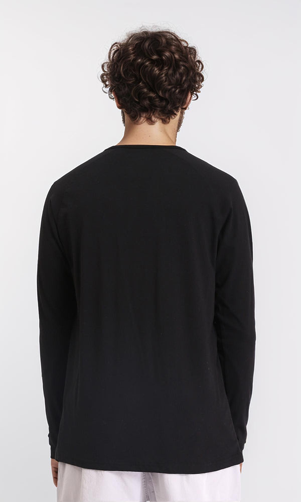 R213750 - Long Sleeves Solid Buttoned Henley Shirt - Black