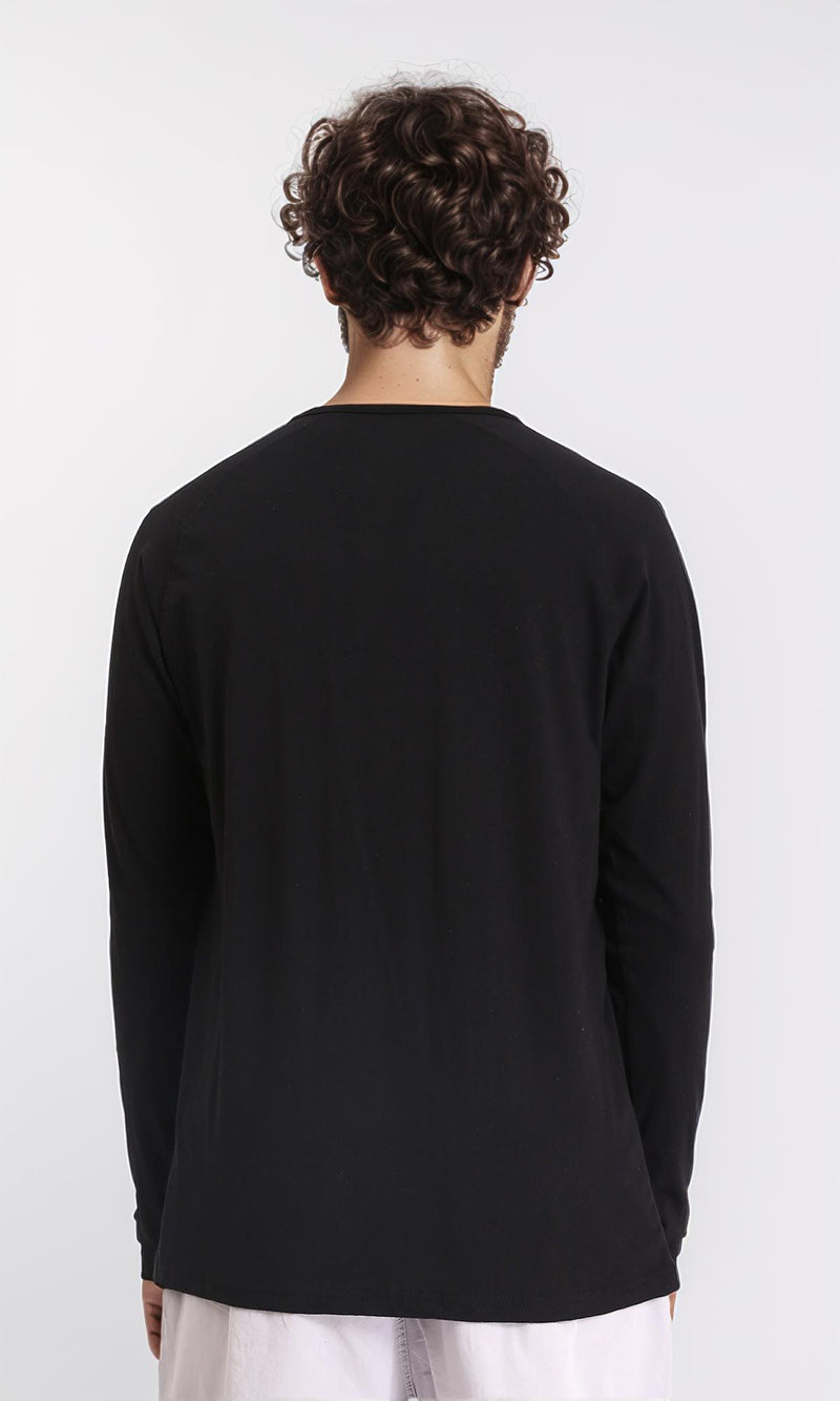 R213750 - Long Sleeves Solid Buttoned Henley Shirt - Black