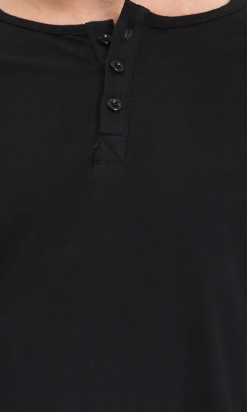 R213750 - Long Sleeves Solid Buttoned Henley Shirt - Black