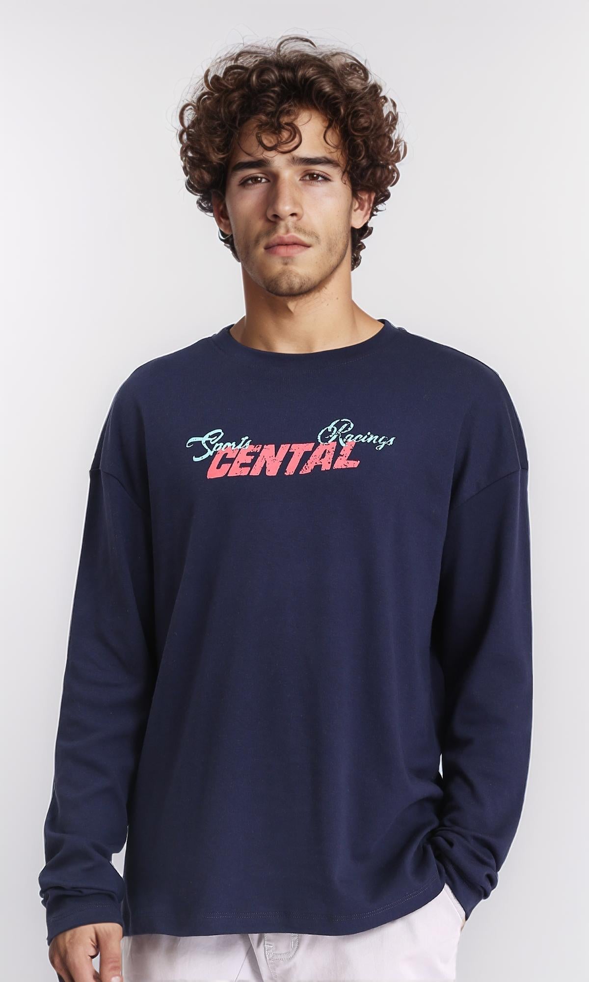 R213754 - Long Sleeves Slip On Printed Tee - Navy Blue