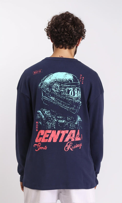 R213754 - Long Sleeves Slip On Printed Tee - Navy Blue