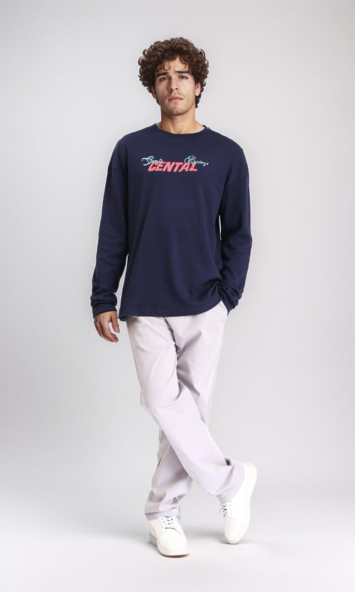 R213754 - Long Sleeves Slip On Printed Tee - Navy Blue