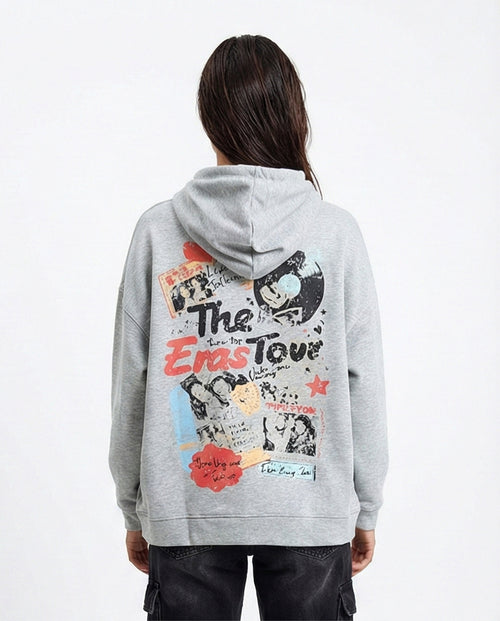 R213757 - Hooded Neck Printed Zipped Sweatshirt - Heather Grey