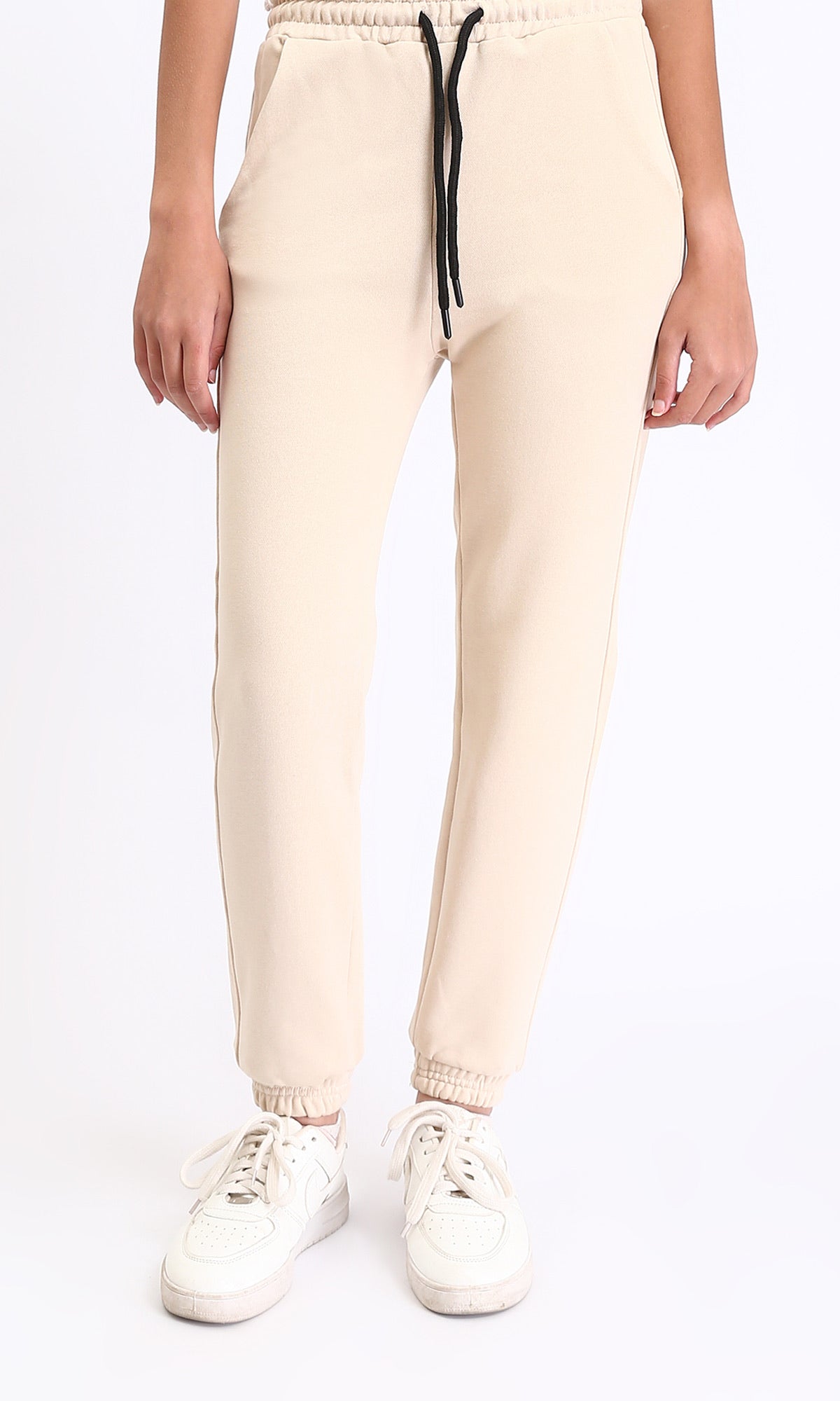 Regular Fit Cotton Drawstring Sweatpants - Light Beige