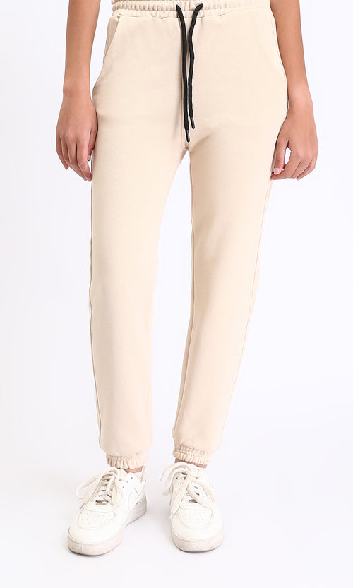 Regular Fit Cotton Drawstring Sweatpants - Light Beige