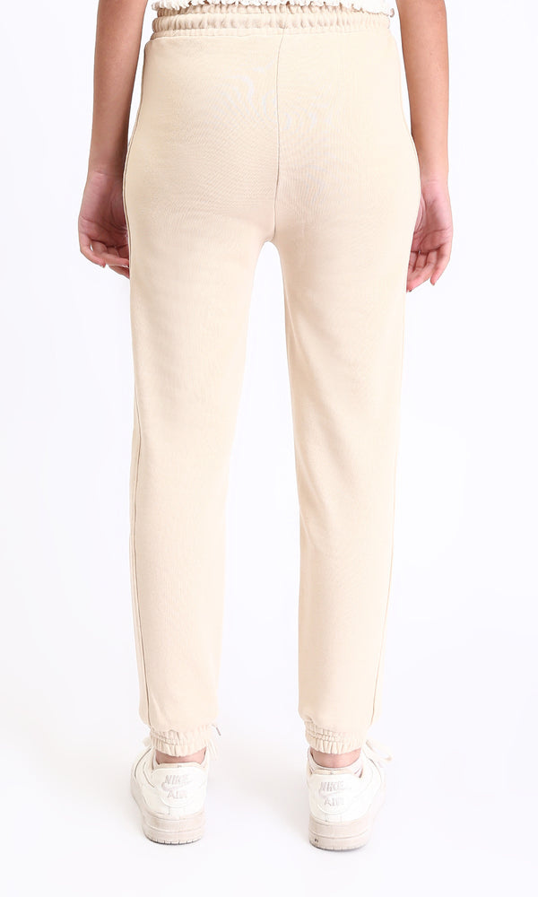 R213759 - Regular Fit Cotton Drawstring Sweatpants - Light Beige
