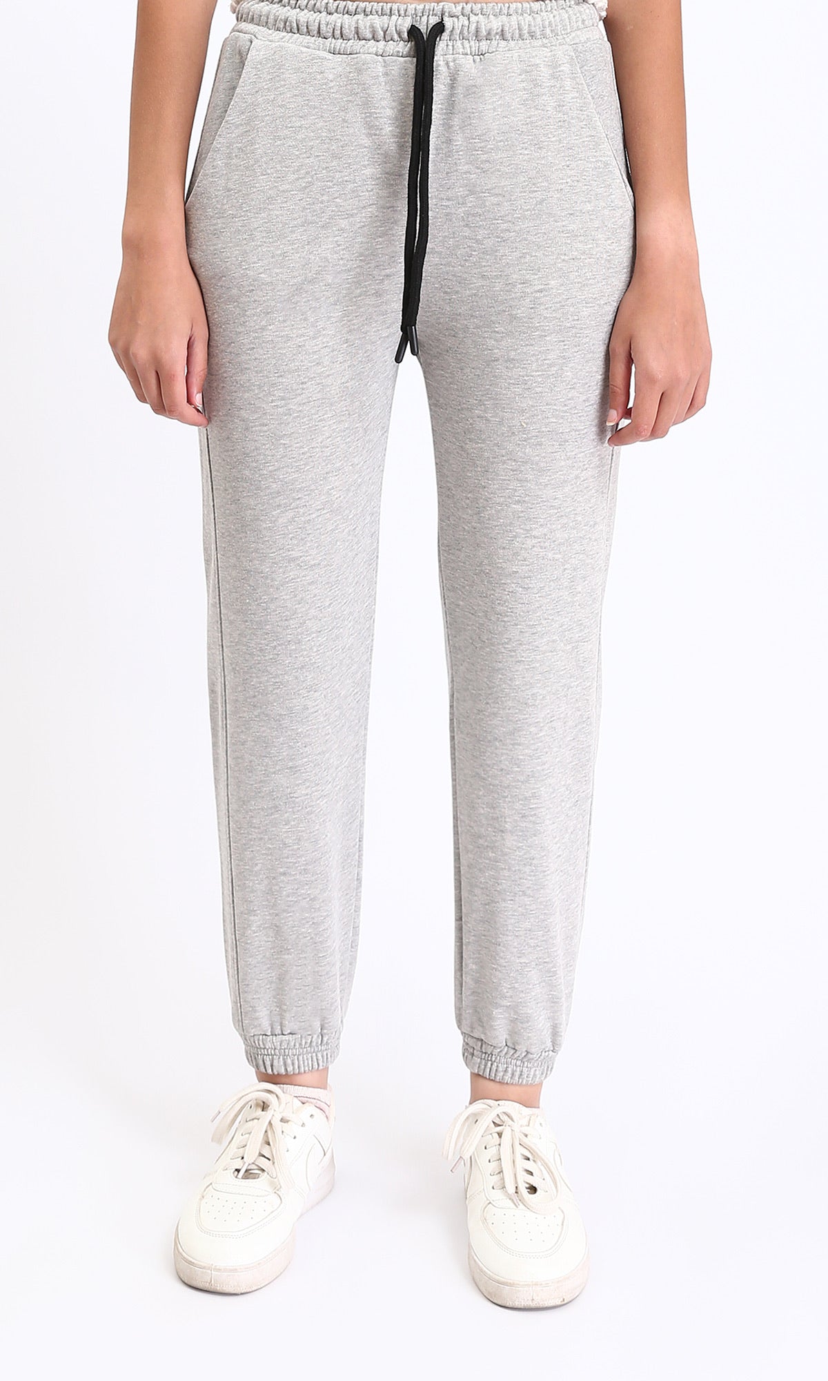 Regular Fit Cotton Drawstring Sweatpants - Heather Light Grey