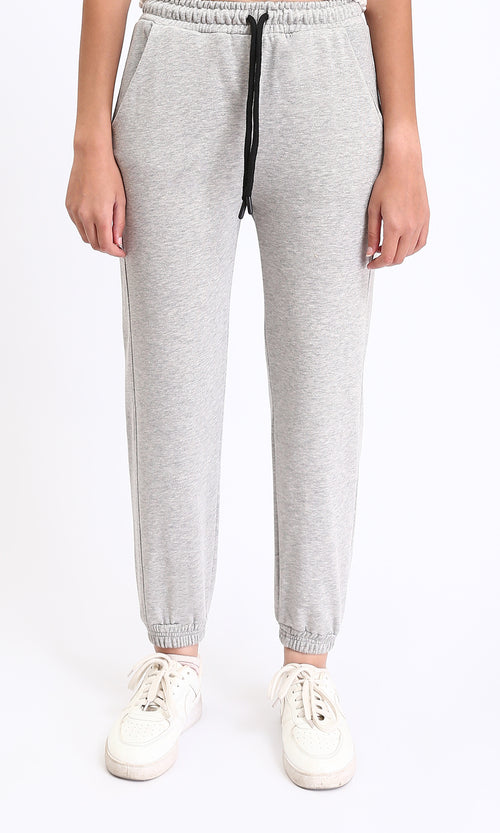 R213760 - Regular Fit Cotton Drawstring Sweatpants - Heather Light Grey