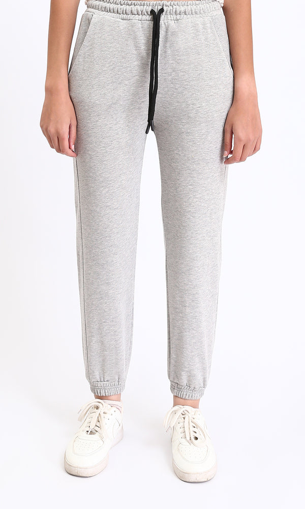 R213760 - Regular Fit Cotton Drawstring Sweatpants - Heather Light Grey