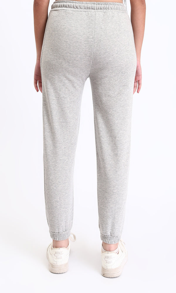 R213760 - Regular Fit Cotton Drawstring Sweatpants - Heather Light Grey