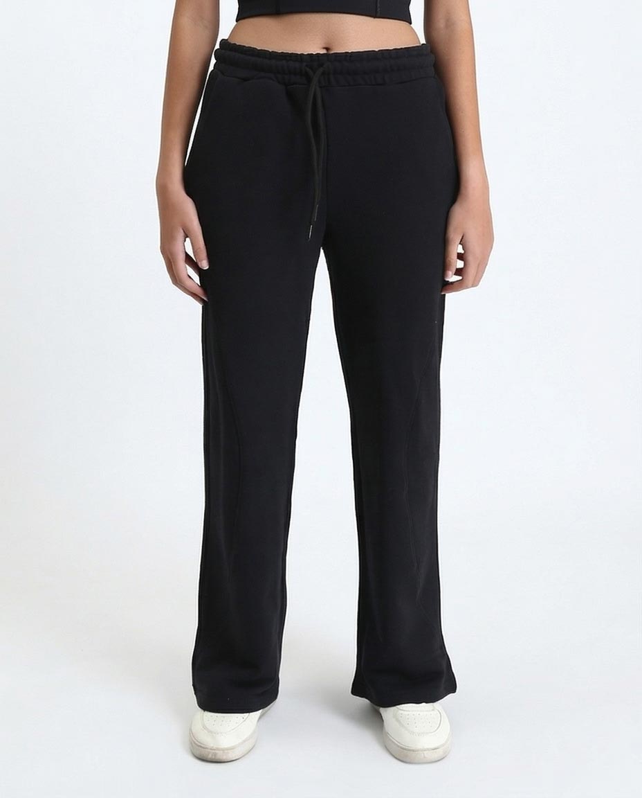Ravin Women's High-Waist Wide-Leg Track Pants with Seam Detail - Black