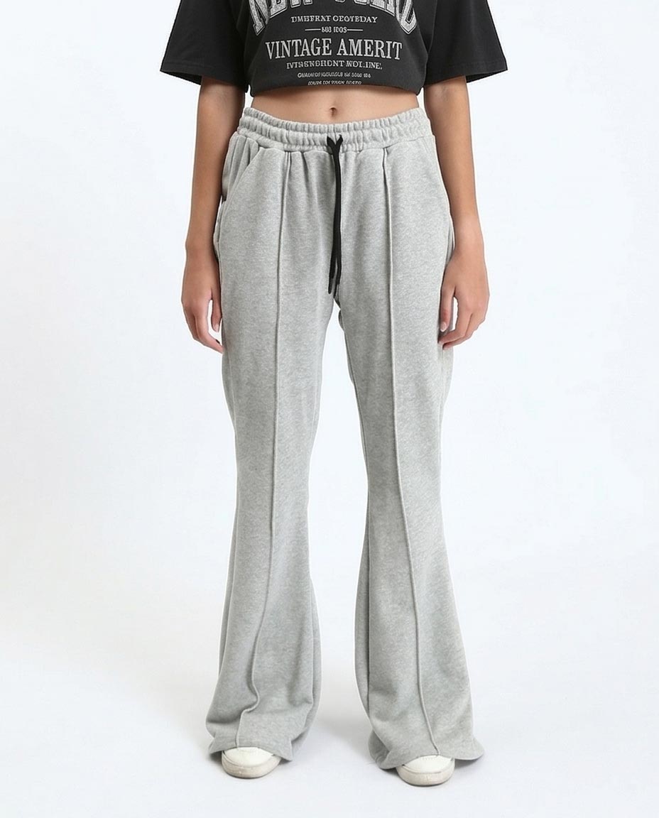 Ravin Women's Pin-Tuck Flare Sweatpants - Heather Grey