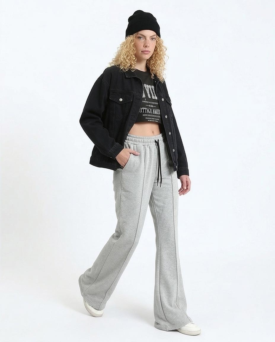 Ravin Women’s Pin-Tuck Flare Sweatpants – Heather Grey - R213764