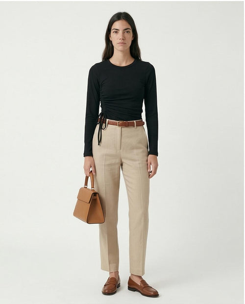 Ravin Women's Asymmetrical Ruched Side-Tie Ribbed Long Sleeve Top - Black - R213765