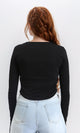 R213767 - Boat Neck Long Sleeves Basic Top - Black