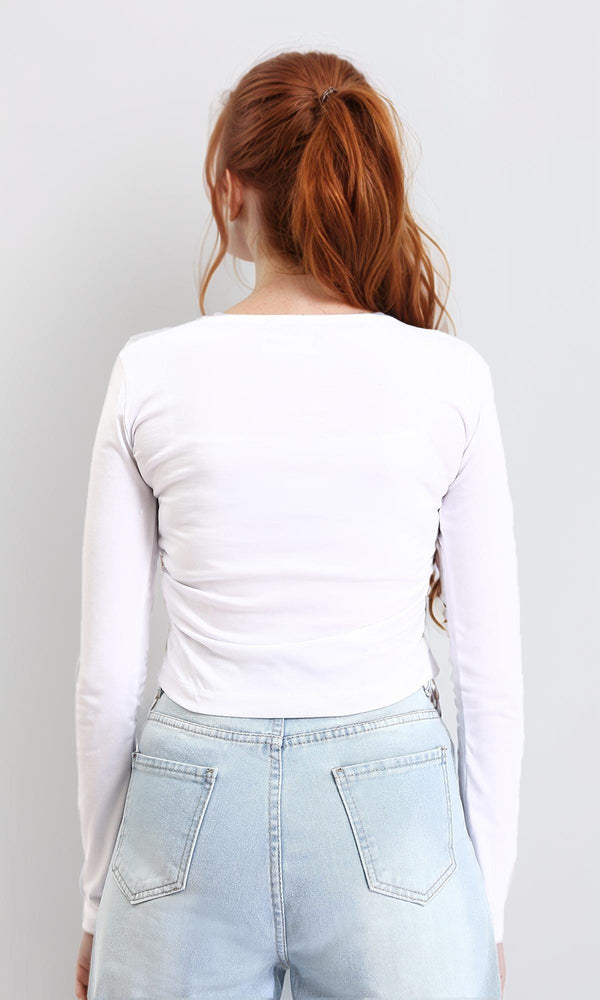 R213768 - Boat Neck Long Sleeves Basic Top - White
