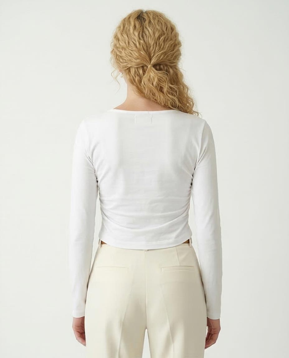 Ravin Women's Ruched Side Long-Sleeve Cropped Tee – White - R213768