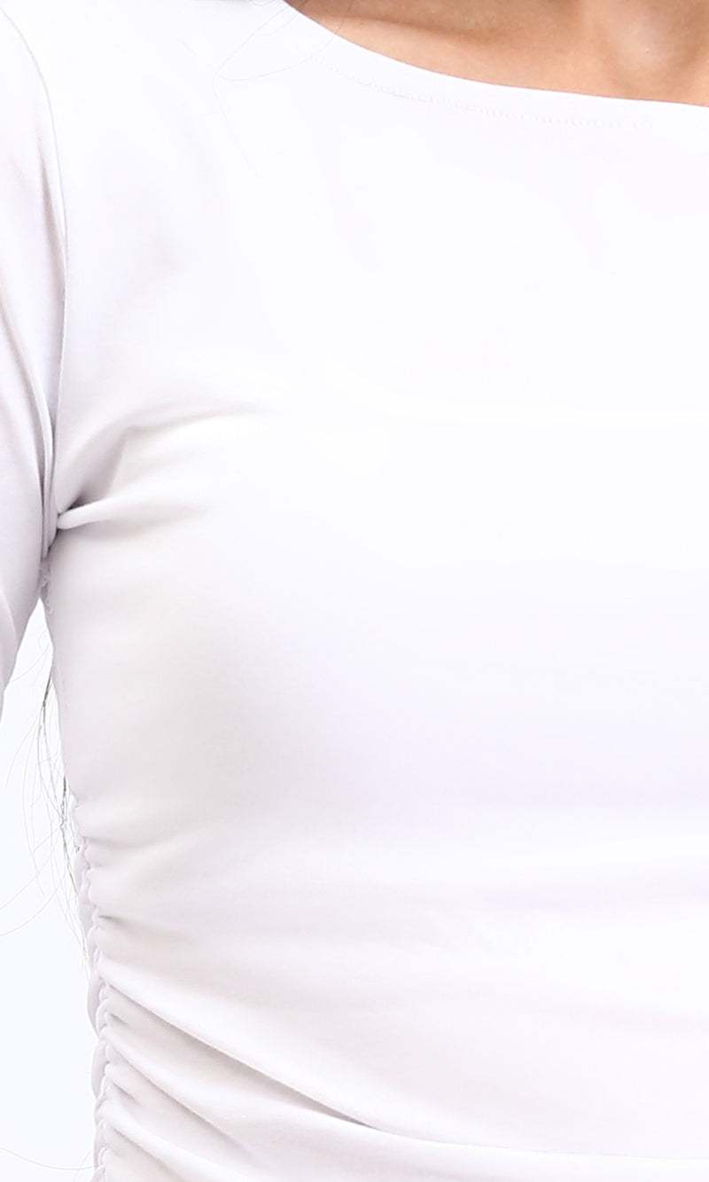 R213768 - Boat Neck Long Sleeves Basic Top - White