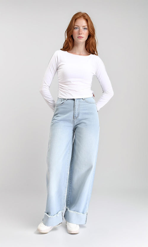 R213768 - Boat Neck Long Sleeves Basic Top - White