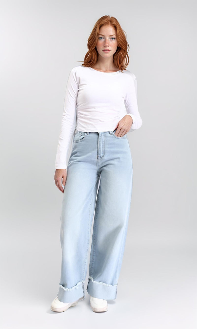 R213768 - Boat Neck Long Sleeves Basic Top - White