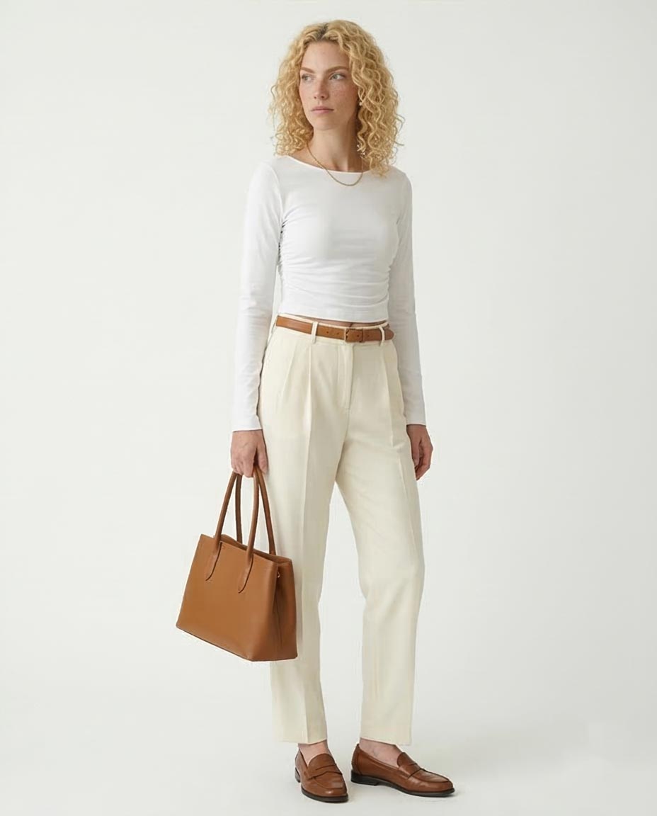 Ravin Women's Ruched Side Long-Sleeve Cropped Tee – White - R213768
