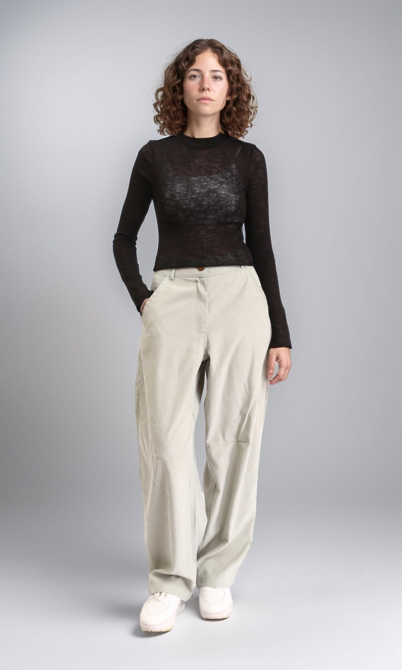 R213769 - Long Sleeves Mock Neck Sheer Top - Black