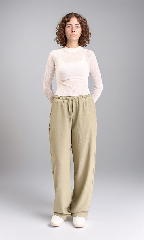 R213770 - Long Sleeves Mock Neck Sheer Top - Off-White