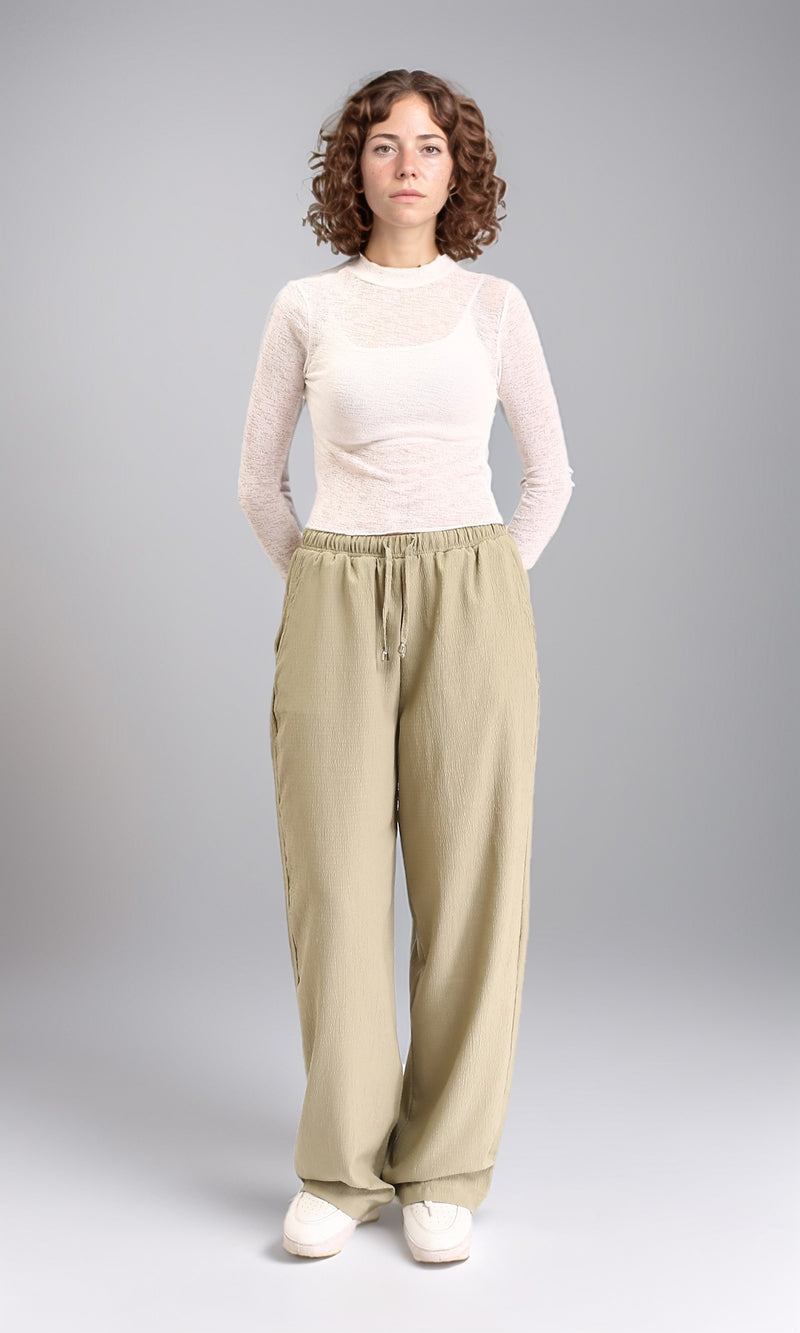 R213770 - Long Sleeves Mock Neck Sheer Top - Off-White