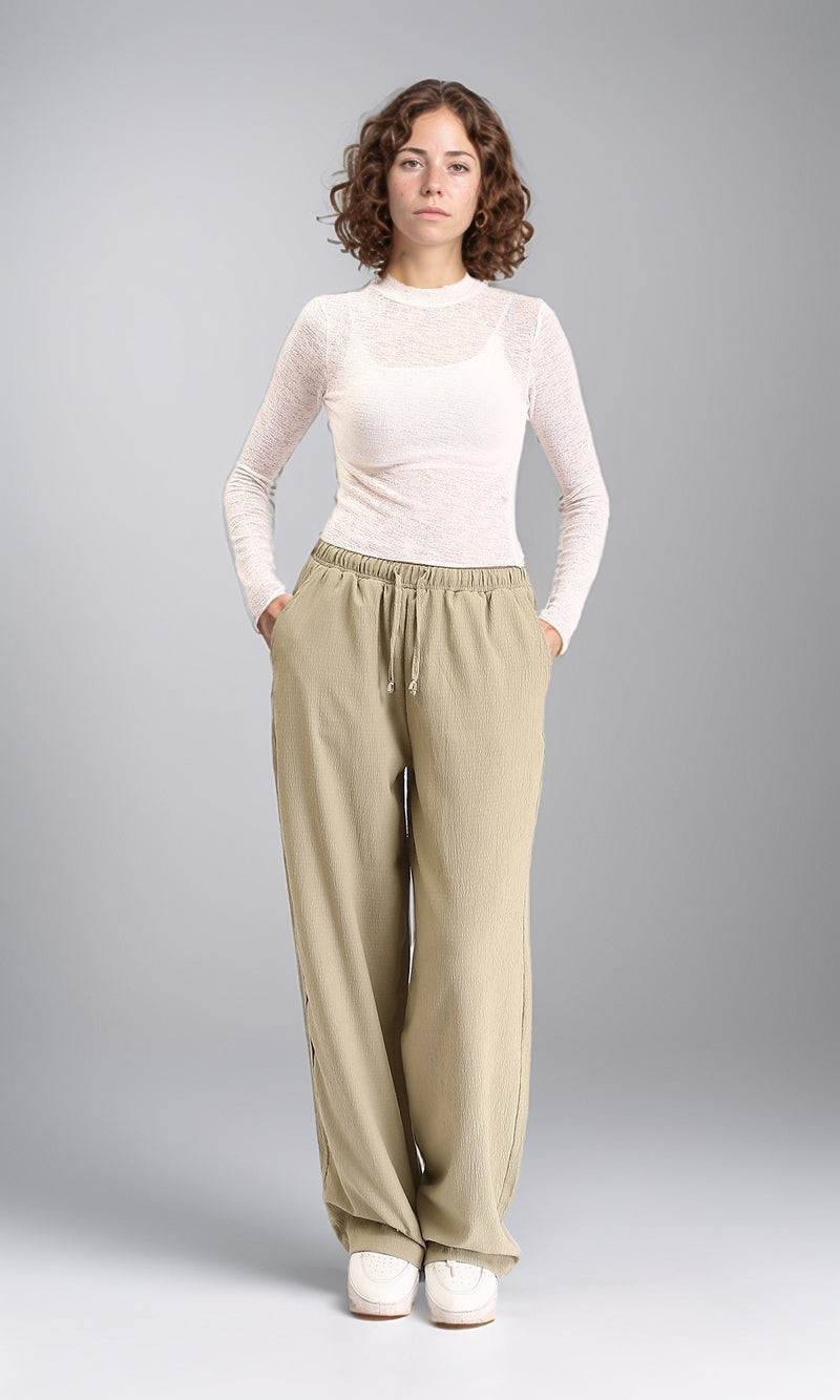 R213770 - Long Sleeves Mock Neck Sheer Top - Off-White