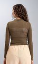 R213771 - Long Sleeves Mock Neck Sheer Top - Dark Khaki