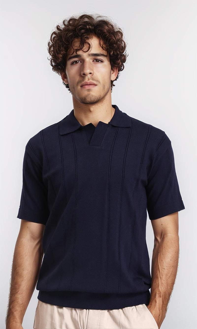R213773 - Open Neck Slip On Polo Shirt - Dark Navy Blue