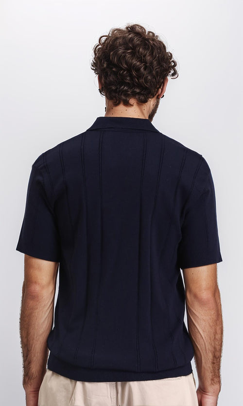 R213773 - Open Neck Slip On Polo Shirt - Dark Navy Blue