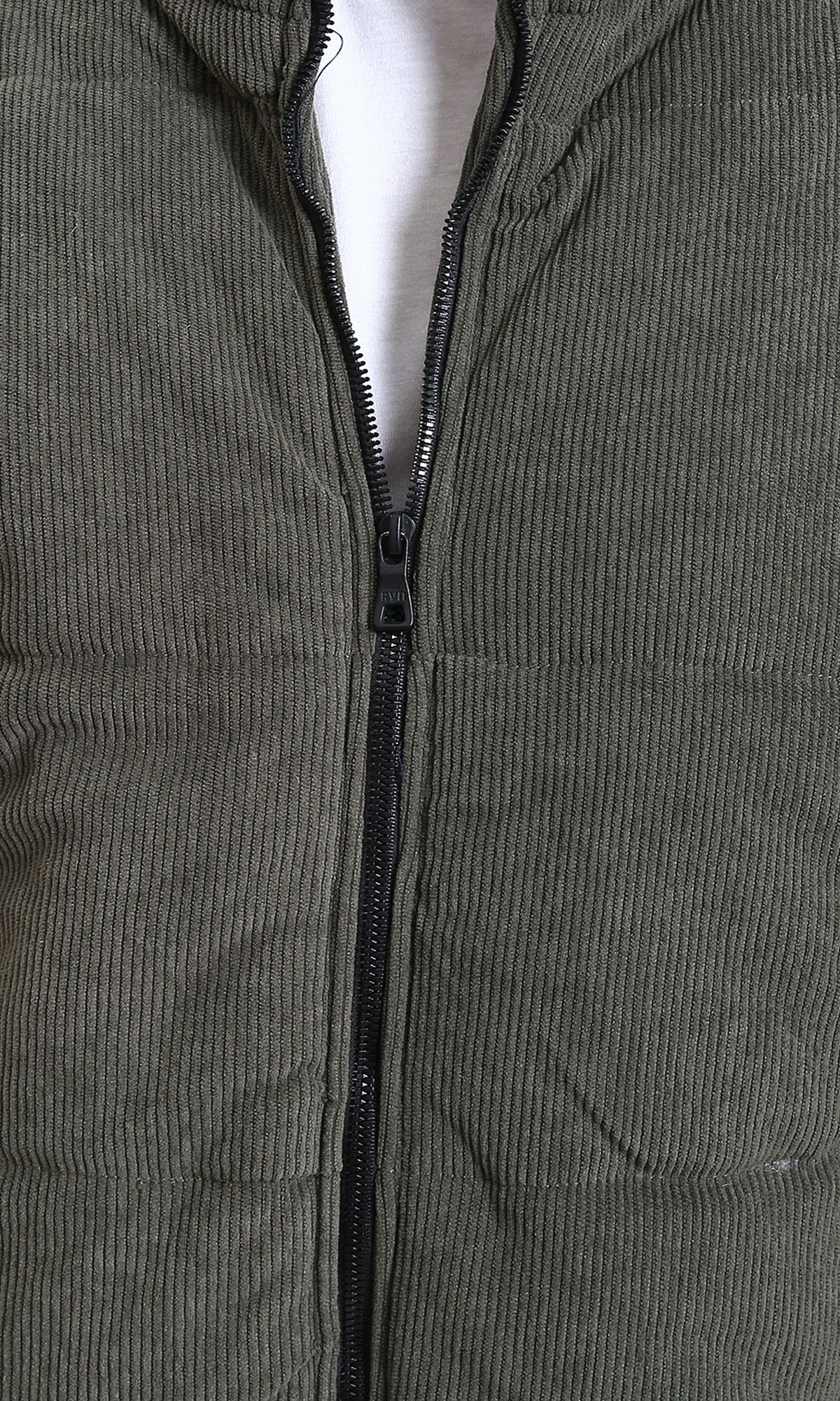 R213972 - Corduroy Puffer Jacket with Side Pockets - Dark khaki