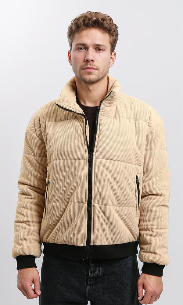 R213973 - Corduroy Jacket with Zipped Pockets - Beige