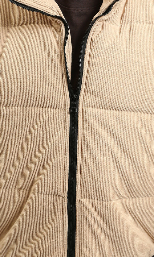 R213973 - Corduroy Jacket with Zipped Pockets - Beige