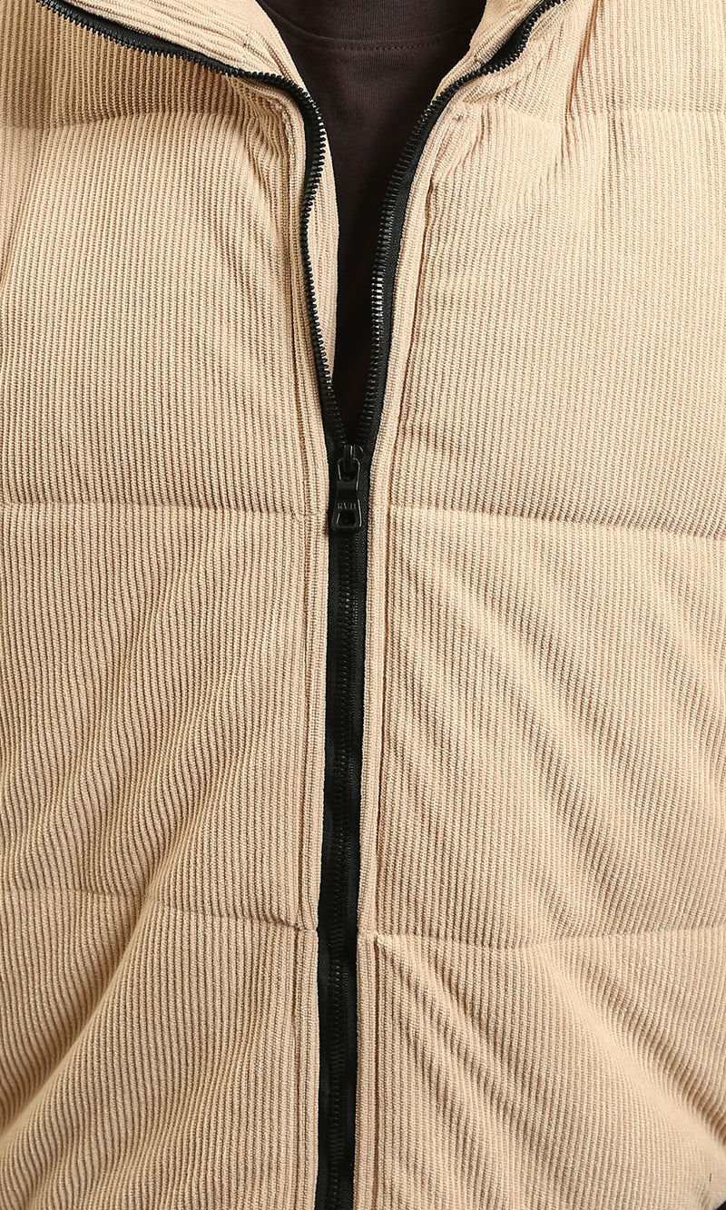 R213973 - Corduroy Jacket with Zipped Pockets - Beige