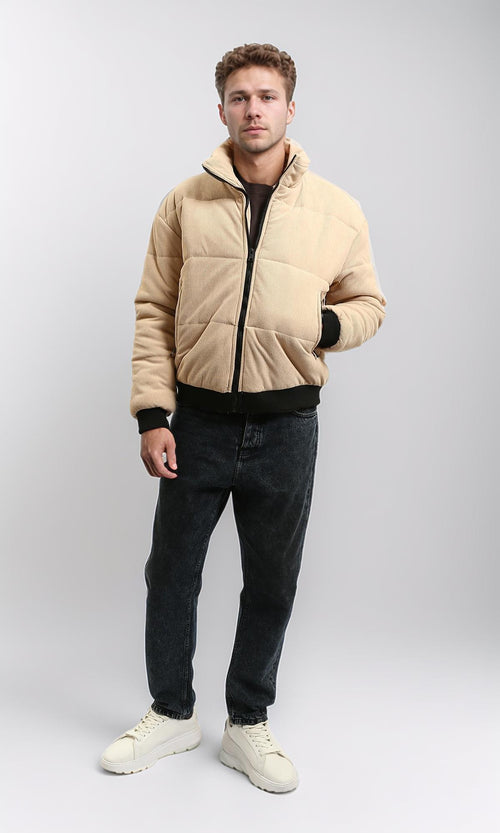 R213973 - Corduroy Jacket with Zipped Pockets - Beige