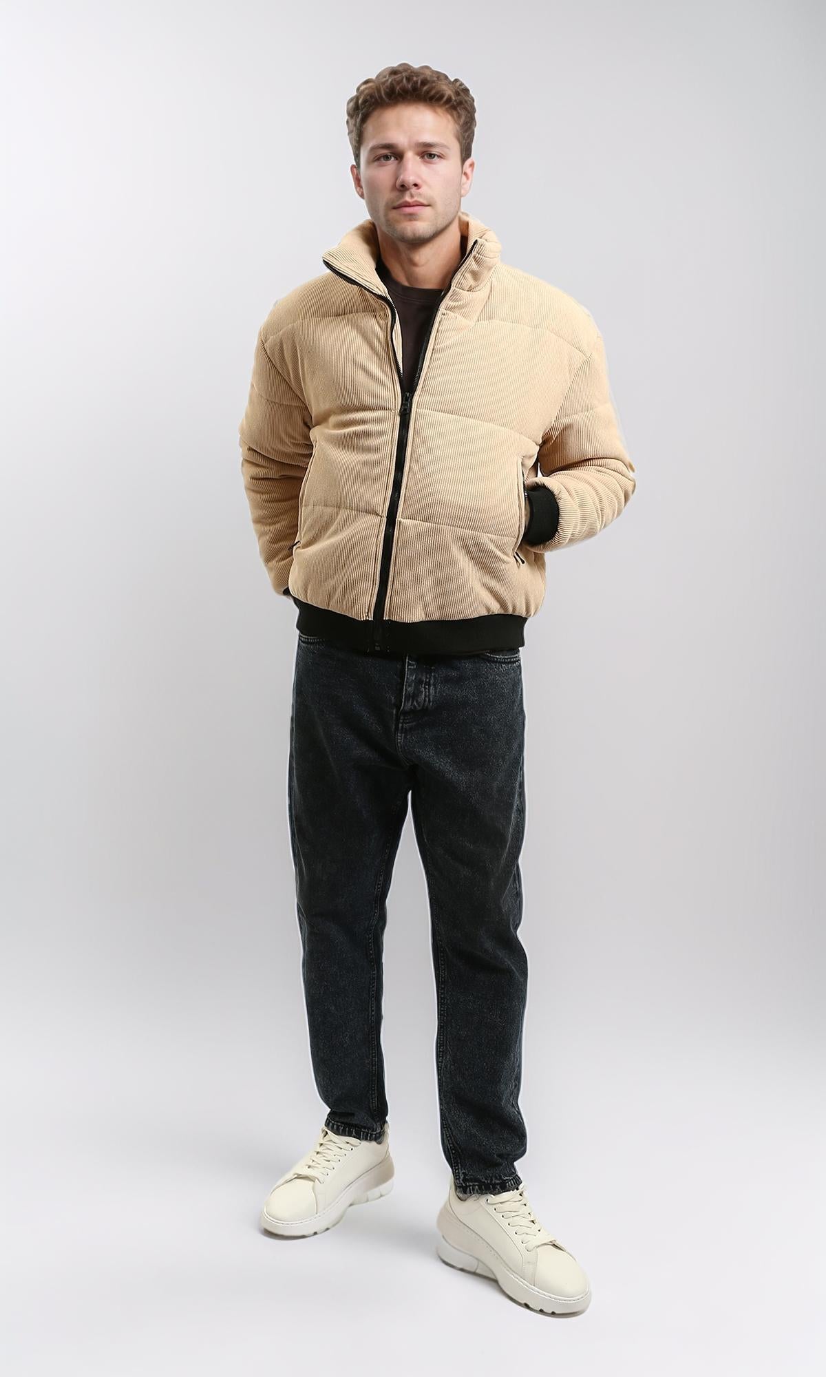 R213973 - Corduroy Jacket with Zipped Pockets - Beige