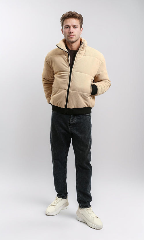 R213973 - Corduroy Jacket with Zipped Pockets - Beige